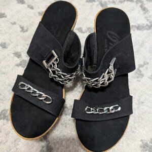 Onex Womens Silver Chain Platform Wedges Size 7 NEW Black Natural